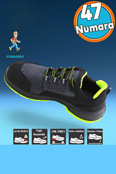 NZB İş Ayakkabısı Çelik Demir Burunlu Nubuk Bağcıklı Sportif Güvenlik İnşaatçı Ayakkabı 47 Numara