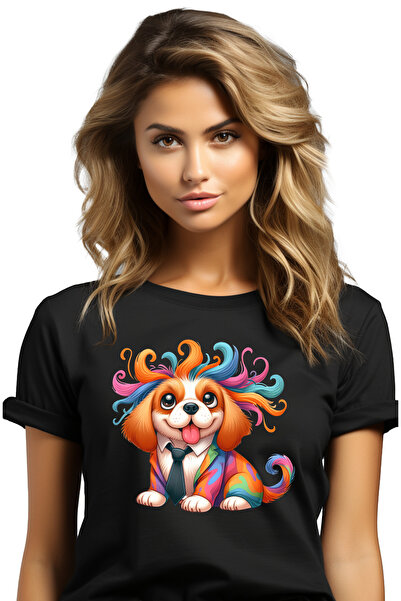 StoryGift Romania Tricou Femei cu un catel bucuros, ilustratie, jucaus, limba...