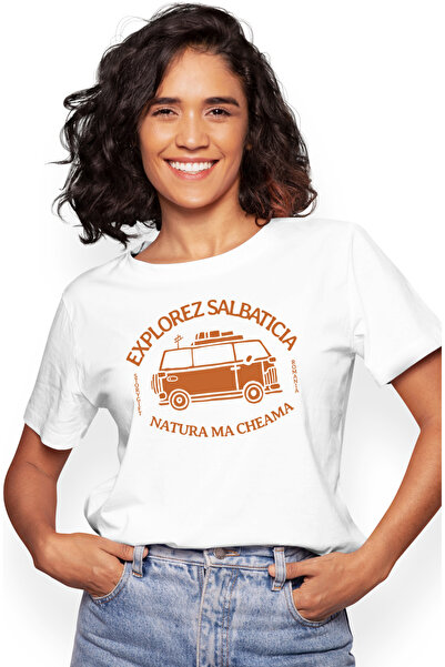 StoryGift Romania Tricou Femei explorez salbaticia caravana natura aventura cu imprimeu pe Fata, 1 WHT_M