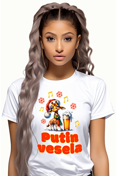 StoryGift Romania Tricou Femei Girafa Cu Caciula De Mos Craciun Text haios Pu...