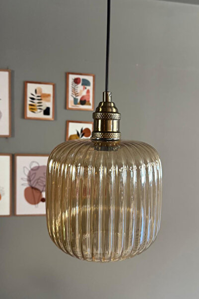 Bamyum Mopa Cam Bal Rengi Tekli Avize Lale Başlık Retro Sarkıt Lamba Restoran Salon Aydınlatma