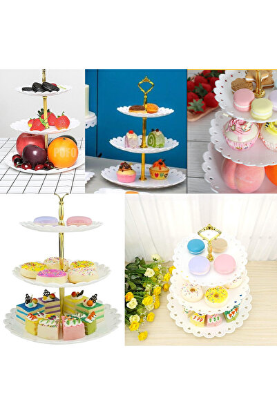 PUFO Cookies 3-tier fruit bowl, for cakes, fruit, appetizers, 34 x 27 cm, white