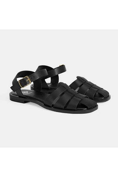 Desa Sandale de damă din piele neagră cu cataramă reglabilă