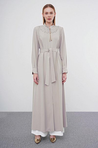 Zühre Stand Collar Belted Stone Topcoat 13507