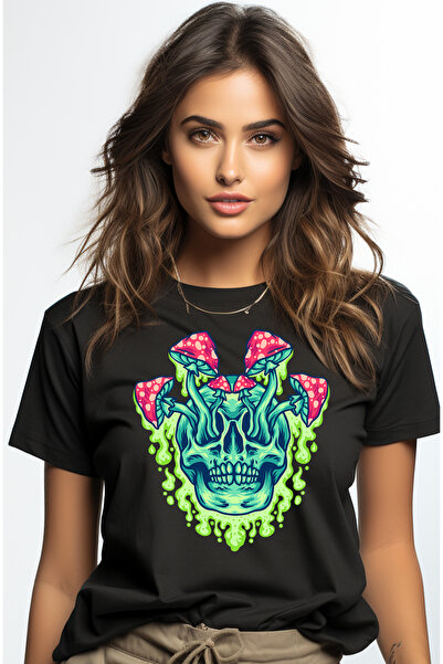 StoryGift Romania Tricou Femei Cu Craniu, Ciuperci, Ilustratie Abstracta, Tox...