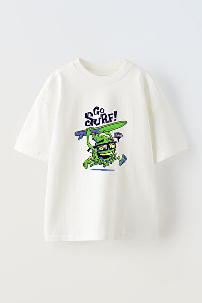 Anetos Go Surf Front cu imprimeu Bumbac Alb supradimensionat tricou