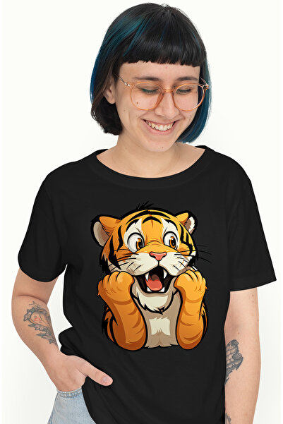 StoryGift Romania Tricou Femei cu un tigru socat, ilustratie, surprins, uimit...