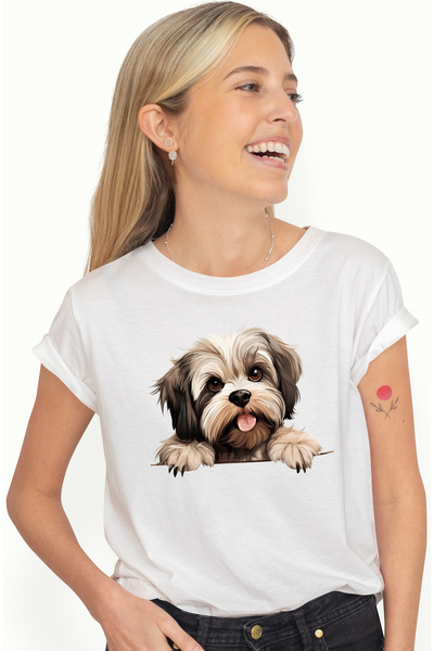 StoryGift Romania Tricou Femei cu un catel blanos de talie mica, ilustratie, ...