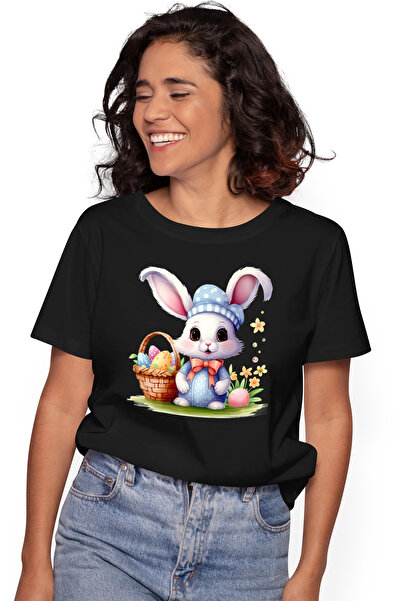 StoryGift Romania Tricou Femei cu un iepure uimit, ilustratie, vesel, cosulet...