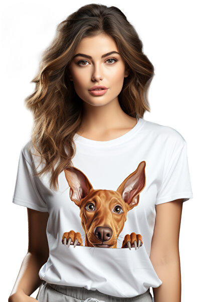 StoryGift Romania Tricou Femei cu un catel surprins, ilustratie, priveste mir...