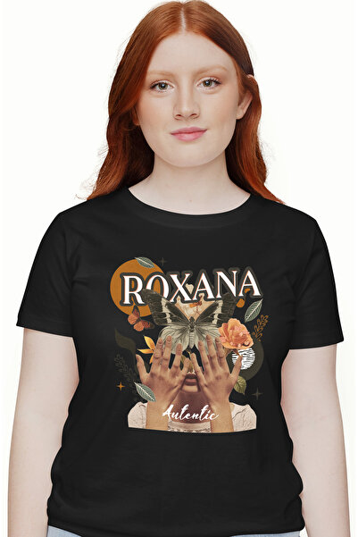 StoryGift Romania Tricou Femei Cu Numele Roxana, Colaj Fata, Fluture, Flori, ...