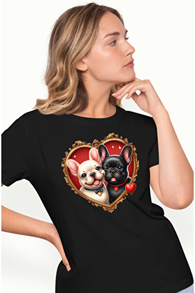 StoryGift Romania Tricou Femei cu o catelusa si un catel Pug, ilustratie, cad...