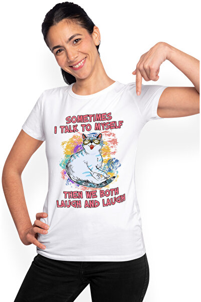 StoryGift Romania Tricou Femei cu pisica cu mesajul "Sometimes I talk to myse...
