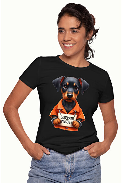StoryGift Romania Tricou Femei cu un catel Doberman Pinscher la puscarie, ilu...