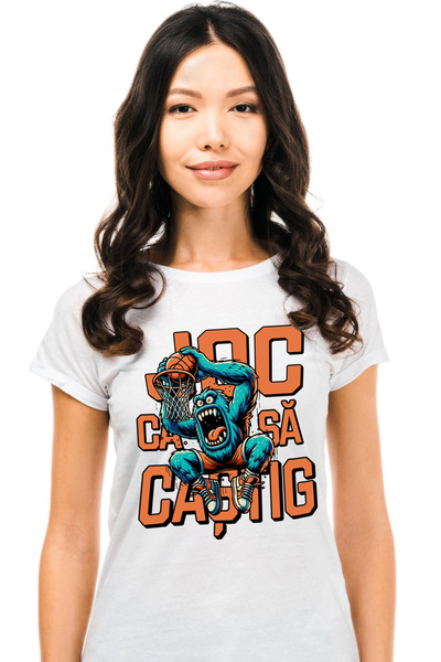 StoryGift Romania Tricou Femei Gorila saritura inalta cos baschet sport activ cu imprimeu pe Fata, WHT_XS