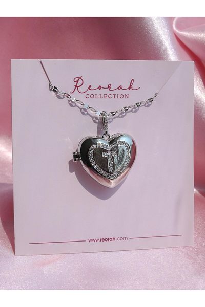 Reorah Collection Heart Letter Locket Steel Necklace-Letter t