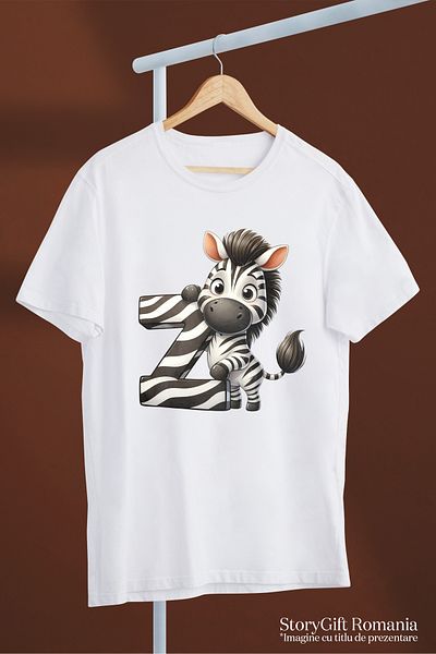 StoryGift Romania Women's T-shirt with a zebra with the letter "Z", illustration, for children, school, student, s WHT_L