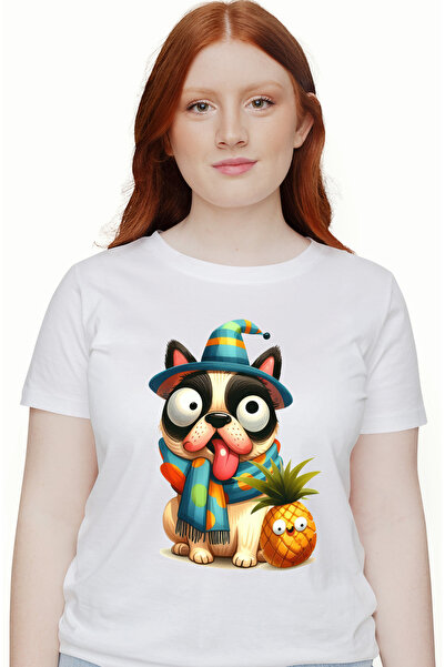 StoryGift Romania Tricou Femei cu un catel care are o privire dubioasa, nebun...