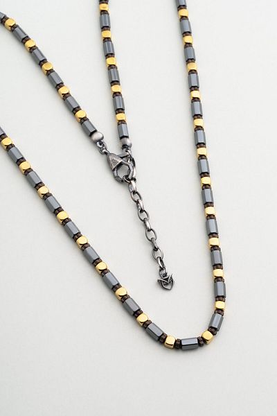 So CHIC... Hematite Stone 63 Cm Silver Men's Necklace