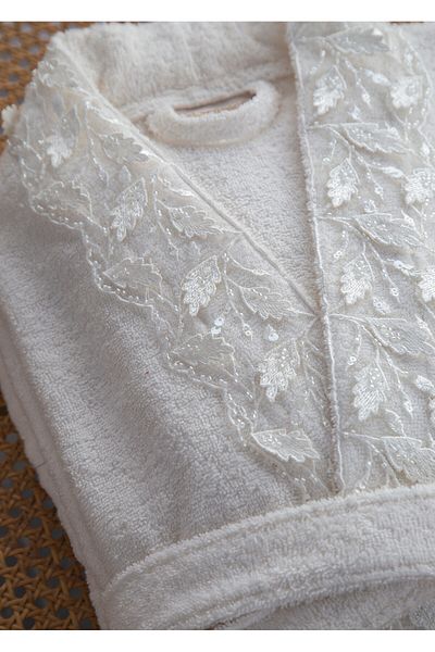 Dantela Beyonce 6-Piece 3D Laced Cotton Bathrobe Set - Cream/Cream