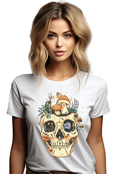 StoryGift Romania Tricou Femei Cu Craniu De Mort Inflorit, Ciuperci Galbene C...