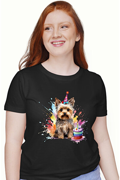 StoryGift Romania Tricou Femei cu un catel la aniversarea lui, tort, ilustrat...