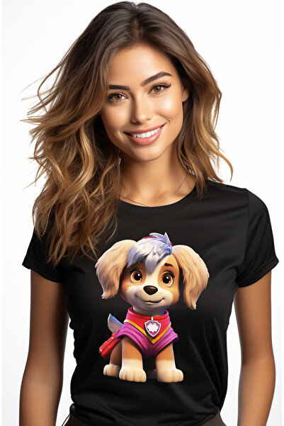 StoryGift Romania Tricou Femei cu o catelusa vesela, ilustratie, patrula cate...