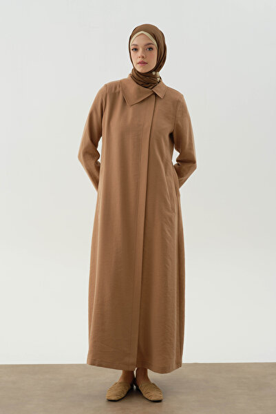 Tuğba Yandan Gizli Pat Kapamalı Pardesü - Fındık