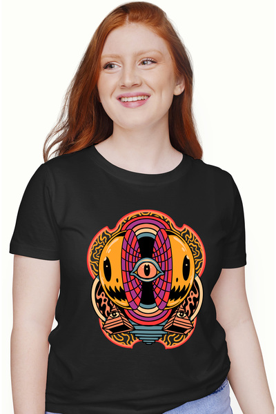 StoryGift Romania Tricou Femei Cu Emoji, Illuminati, Abstract, Ochi, Matrix, Curcubeu, Multicolor BLK_M