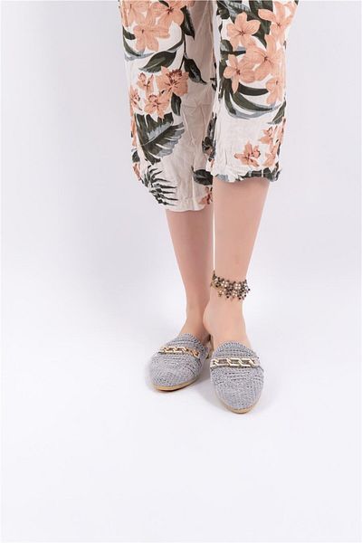 lovitto Buckle Detailed Knitwear Women's Slippers