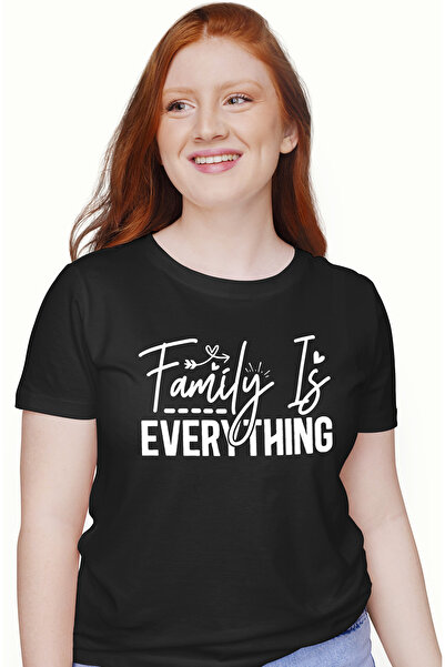 StoryGift Romania Tricou Femei cu mesajul in engleza "Family is everything" - familia este totul BLK_L