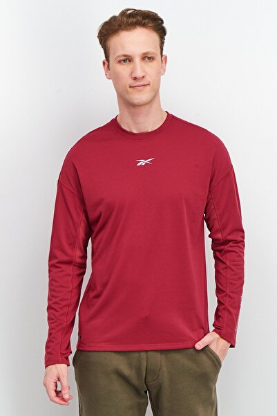 Reebok قمصان رياضية رجالية للتدريب بأكمام طويلة، لون عنابي