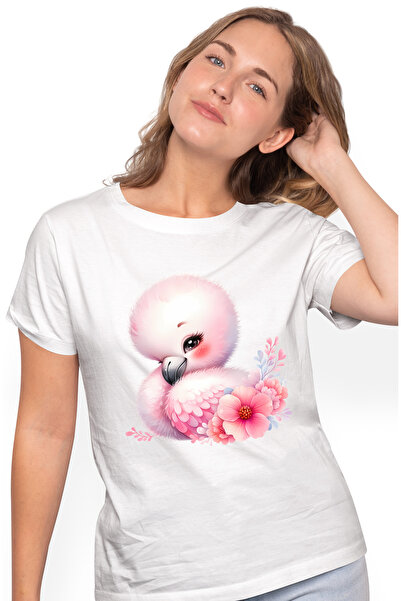 StoryGift Romania Tricou Femei cu o pasare Flamingo, ilustratie, plante, flor...