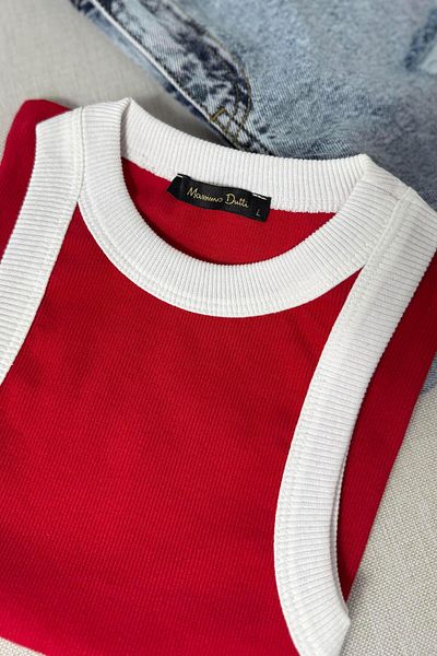Butik Gardrop Original Brand White Piping Halter Neck Ribbed Undershirt Red