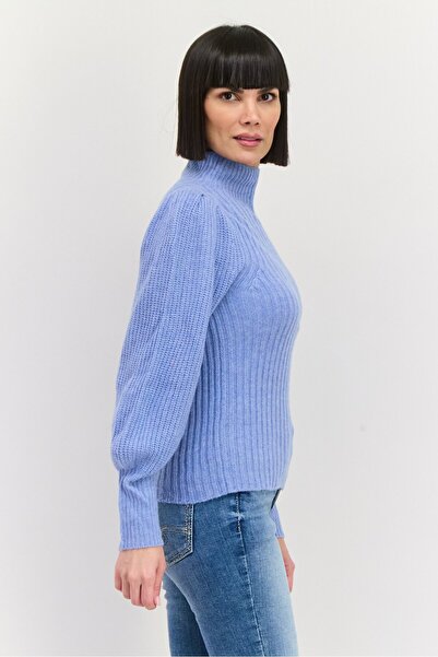 Aqua Women Mock Neck Knitted Sweater, Heather Blue