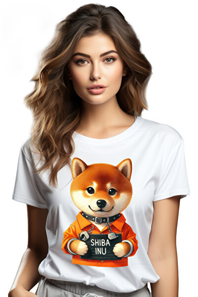StoryGift Romania Tricou Femei cu un catel Shiba Inu la puscarie, ilustratie,...