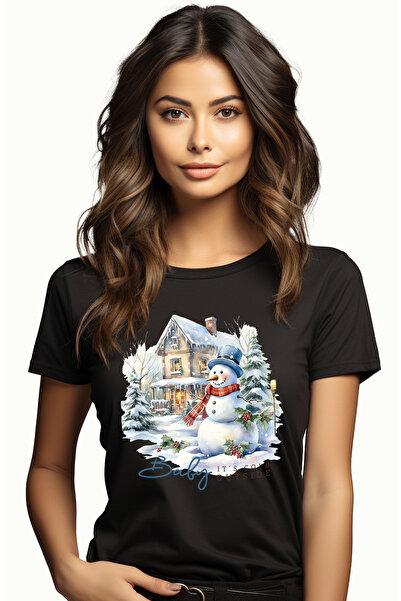 StoryGift Romania Tricou Femei cu om de zapada in fata casei cu mesajul "Baby...