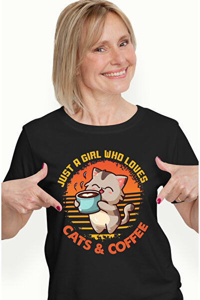 StoryGift Romania Tricou Femei cu pisicuta care tine o ceasca cu cafea cu mes...