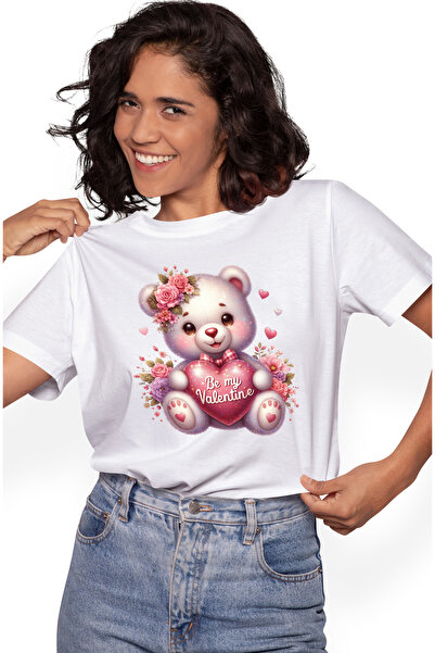 StoryGift Romania Women's T-shirt with a cheerful bear holding a heart with t...