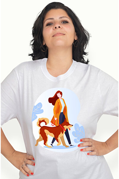 StoryGift Romania Tricou Femei Cu Caine, Plimbare, Palton, Parc, Multicolor c...