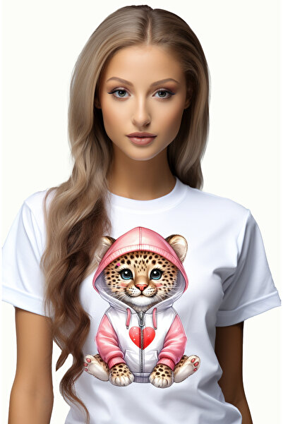 StoryGift Romania Tricou Femei cu un tigru micut in hanorac, ilustratie, inim...