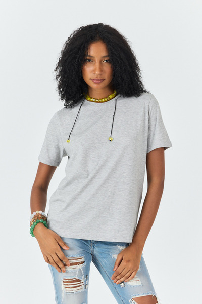 Soho Mood Women's Crew Neck 100% Cotton Gray Basic T-Shirt
