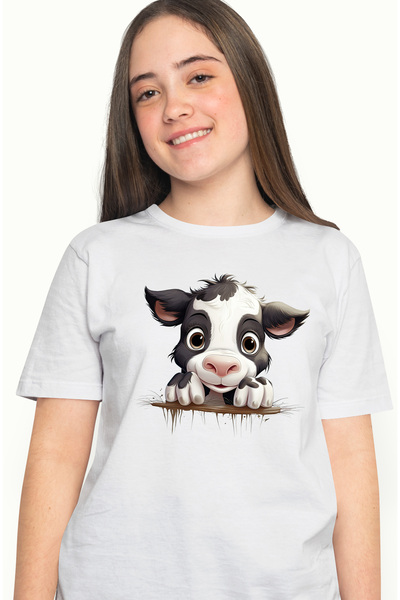 StoryGift Romania Tricou Femei cu un vitel curios, jucaus, ilustratie, pentru...