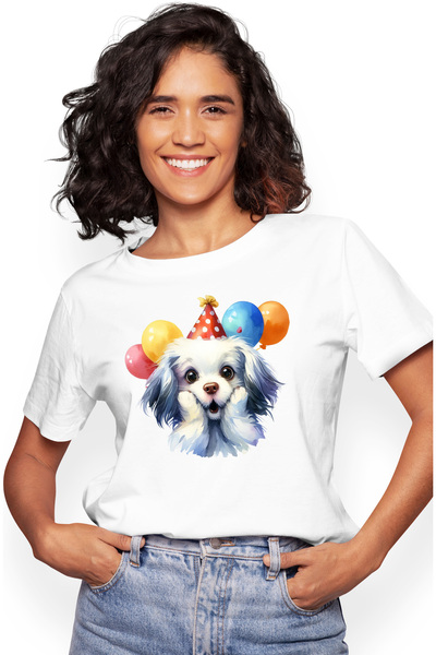 StoryGift Romania Tricou Femei cu un catel uimit, ilustratie, incantat, baloa...