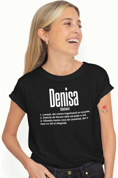 StoryGift Romania Tricou Femei Cu Numele Denisa, si Mesaj Amuzant, Lenesa, Me...