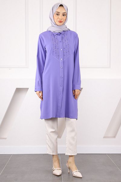 İmajButik Lilac Front Stone Detailed Linda Tunic