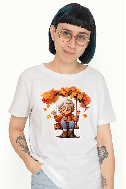 StoryGift Romania Tricou Femei cu o bunicuta vesela care se da in leagan, ilu...