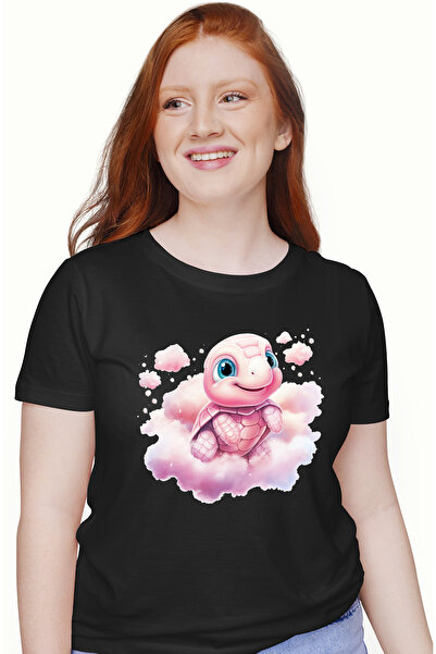 StoryGift Romania Tricou Femei cu o broasca testoasa printre nori, veselie, fericire, viseaza cu o BLK_XL