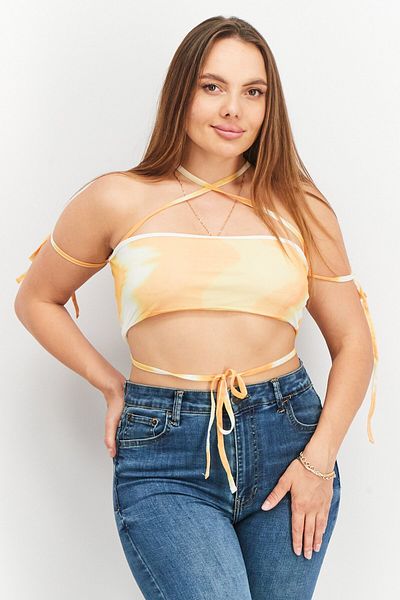 NA-KD Angelica Blick X Women Crisscross Neckline Mesh Top, Yellow