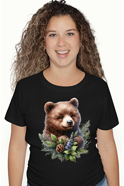 StoryGift Romania Tricou Femei cu un ursulet brun, ilustratie, animalut salba...